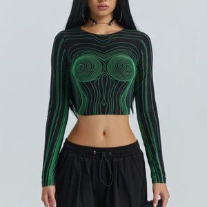 THE KRIPT Corpo Black Green Body Crop Top XS